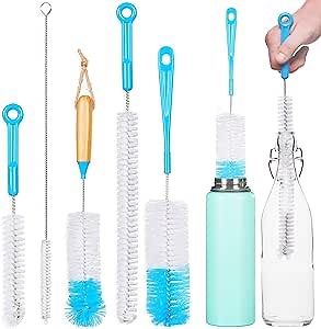 Turbo Microfiber Bottle Brush Cleaner Pack - Set of 5 Bottle Brushes for Cleaning Baby Bottles, Water Bottles, Tumblers, Wine Decanters, Flask, Bong, Vase Cleaner - One Straw Cleaner Brush