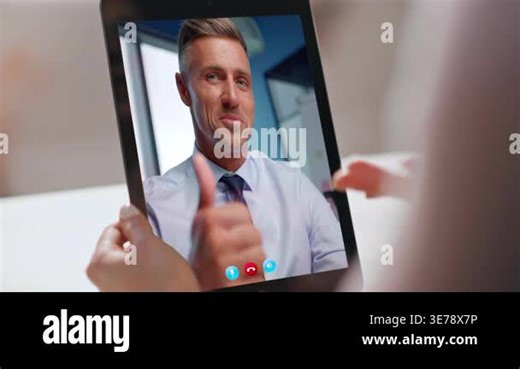 Freelancer hand with tablet videocalling have remote conference with confident boss in office closeup. Unknown businesswoman talking at video negotiations using pad computer. People virtual meeting Stock Video Footage - Alamy