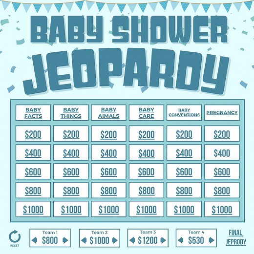 Baby Shower Jeopardy | Host Your Own Game Show | Baby Shower Games | Template | Virtual Game | Jeopardy | Baby Shower Games Boy - Etsy
