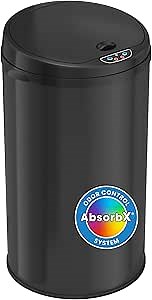iTouchless 8 Gallon Sensor AbsorbX Odor Filter System, 30 Liter Round Steel, Perfect for Home, Kitchen, Office Garbage Bin, Trash Can 8 Gal Black