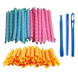 BERON Heatless Hair Curlers Kit - 30 Spiral Curlers for Extra Long Hair up to 22", Magic Hook Included (55cm, Blue/Pink/Orange)