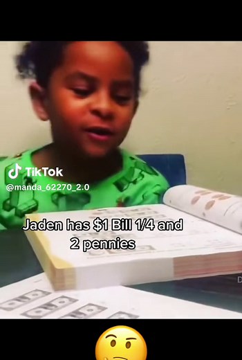 Funny Math Problem Video: Jaden Broke with One Dollar Bill, One Quarter, and Two Pennies