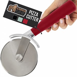GORILLA GRIP Pizza Cutter Wheel, 9 Inch Pizza Pie Slicer, Rust Resistant Stainless Steel Blade, Red