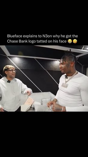 Rap News 💿 on Instagram: "Blueface explains his viral tattoos to N3on and why he got the chase bank logo on his face 👀💰 Blueface’s new tattoos have gone viral following his release from prison. Fans immediately noticed a fresh Chase Bank logo inked on his face which he explained represents how he “chases bank.” The rapper showed off multiple new pieces after getting out, sparking conversations online about the bold symbolism behind each tattoo. The Chase logo in particular became a trending t
