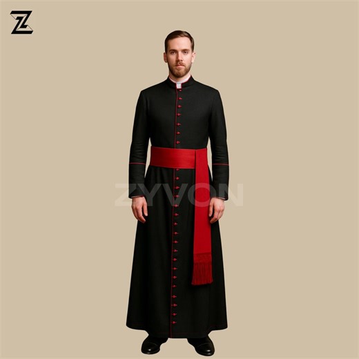 Handmade Black Cassock With Red Trim | Clergy Costume - Etsy UK