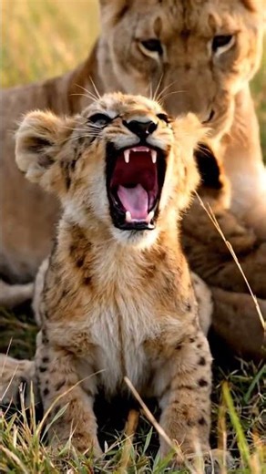 Lion Cub Tries Its First Roar — Too Cute to Handle! 🦁 #shorts