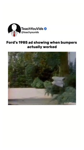Teach You Vids on Instagram: "Ford’s 1985 ad showing when bumpers actually worked 🚗🛡️ Back when car bumpers were built to absorb impact, not just look good. This ad shows real engineering — solid materials, real crash protection, and designs focused on safety over style. A reminder that sometimes, older tech was built tougher for a reason. This video is for educational purposes only. DM for credit/ removal. #AutomotiveHistory #CarEngineering #OldSchoolCars #SafetyDesign #EngineeringFacts ThenV