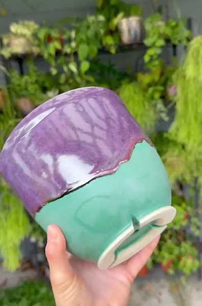 6” Ceramic planter | handmade planter, ceramic plant pot, purple planter, green planter