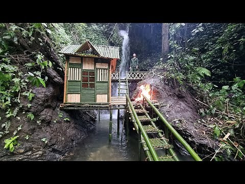 How To Build Bamboo House on the Waterfall, Bushcraft Building Life / Bushcraft Alone #18