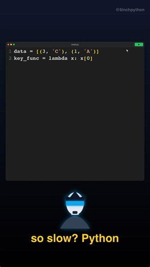 Replace your slow Python lambdas! 🤯 Find the 1 module function that boosts sorting 10x. #PythonTips