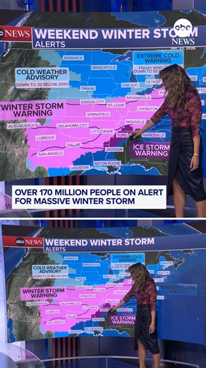 More than 170 million people are on alert for a massive weekend storm that stretches from New Mexico to Maine, and is expected to paralyze the South with dangerous ice and snow. Follow live weather updates: https://abcnews.visitlink.me/6kOVyg | ABC News