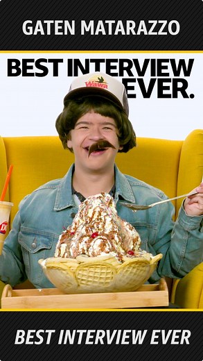 2M views · 16K reactions | Is this Gaten Matarazzo's Best Interview Ever?  The Stranger Things star enjoys an 11-pound waffle sundae, grows a mustache, and expresses his love for Star Wars ✨ | IMDb | Facebook