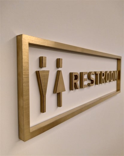 Modern Restroom Sign, Bathroom Art, Office Bathroom Wall Decor, Men Women Signs, Gold Wc Sign, Toilet Door Sign, Bathroom Plaque - Etsy