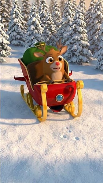 Rudolph the reindeer gets on the sleigh