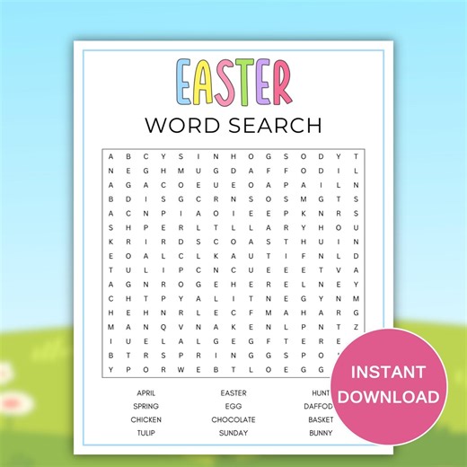 Printable Easter Word Search, Easter Activity for Kids & Adults, Spring Party Game, Instant Download, Family Fun