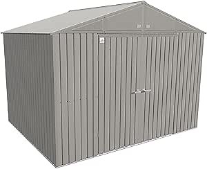 Arrow Shed Elite 10' x 8' Tall Outdoor Steel Storage Shed with High Gable and Lockable Doors Storage Building, Cool Grey