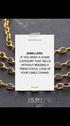 Jewellers, if you want one chain category that sells without needing a trend cycle, look at cable chains. They're the quiet workhorse, the easiest base for pendants, the cleanest chain for layering, and the simplest upgrade by width and weight. When a customer asks for a classic gold chain, this is usually what they mean. If your chain wall isn't built like a program, you're leaving margin on the counter. Book a visit to the Dioro Jewellery Toronto showroom and we'll help you build a retailer-re