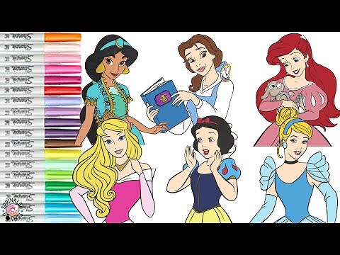 Disney Princess Coloring Book Compilation Belle Ariel Cinderella Aurora Jasmine Snow White Mulan