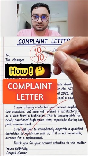 COMPLAINT LETTER Writing Format | Easy English Writing | Full Marks 10/10 | #Shorts
