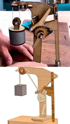 How this wooden system turns weight into controlled motion || How string and pulley create precise