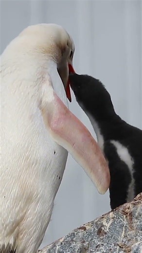 Antarctic albino penguins feeding their chicks 😀 #AmazingAnimals #AntarcticIceWorld