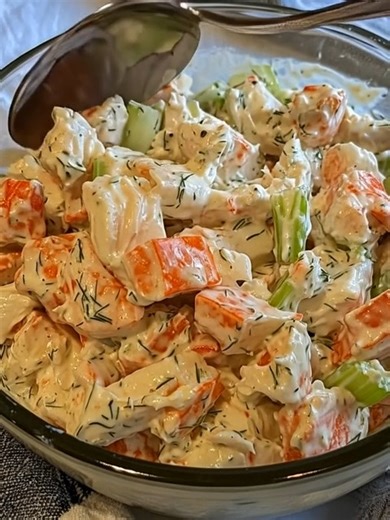 Crab Salad (Seafood Salad) - Don't LOSE this Recipe 😋 Ingredients 1 pound krab meat imitation crab 1 minced shallot 1/2 cup minced celery 1/2 cup mayonnaise Must express something to keep getting my recipes....Thank you. Recipe in (c.o.m.m.e.n.t ). 👇 | My Heavenly Recipes