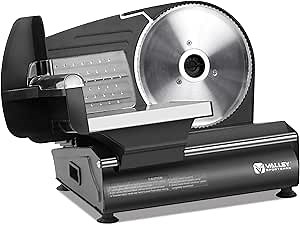 Valley Sportsman Meat Slicer Machine for Home - Electric Deli Meat Slicer with 7.5" Stainless Steel Blade, Adjustable Thickness Food Slicer Cuts Meat, Bread, Cheese, Easy to Clean, Black
