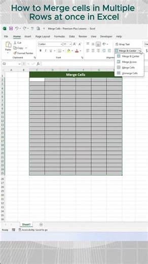Excel Merge Cells Tutorial: Single vs Multiple Rows #excel #shorts #tutorial