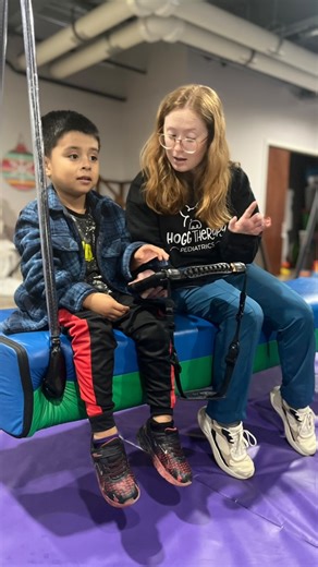 This friend is practicing communicating using his AAC device with Ms. Maria during speech therapy! He loves to swing and kept pressing the “push” button so they’d keep going! 🥰 #speechtherapy #aacdevice #hoggtherapy #hoggtherapypediatrics | Hogg Therapy Pediatrics