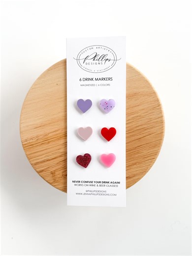 Heart Magnetic Drink Markers, Cocktail Accent Tags, Set of 6 - Etsy