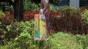 KeerxunBag 1 Pack Holographic Gift Bags with Handles & 2 Tissue Paper Sheets – Iridescent Transparent Reusable Bags for Women, Girls, Birthdays, Weddings，Cyan Gift Bag