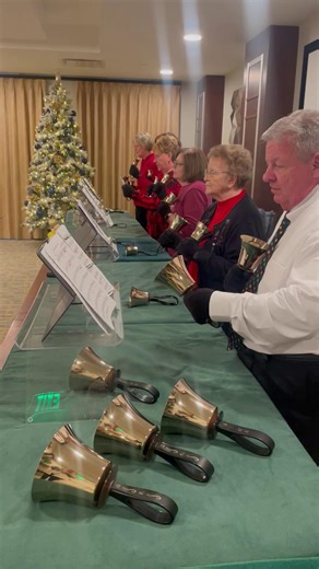 What a beautiful performance by the St. Roberts Lutheran Church bells choir! Thank you for bringing holiday joy to our seniors. 🎶 #Christmas #bells #seniorliving #retirement #omaha | Ovation Heartwood Preserve