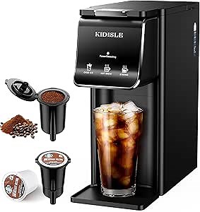 KIDISLE Hot & Iced Coffee Maker, K Cup Coffee Maker, Compatible with K-Cups and Ground Coffee, Single Serve Coffee Machine with Bold Setting, Reusable Filter, Travel Mug Friendly, Black
