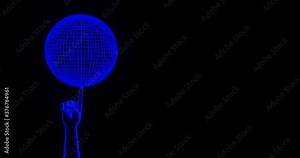 3d render with a sphere rotating on the finger of a cyber hand