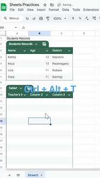 Shortcut for Creating Tables in Google Sheets