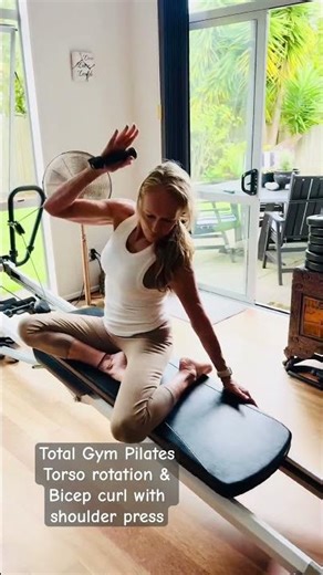 Total Gym pilates - torso rotation & uni lateral bicep curl & shoulder press 👌 #pilates #totalgym