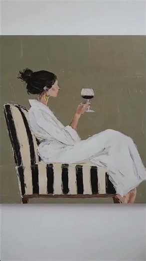Square Abstract Lady Wearing A Bathrobe Painting Canvas Figure Artwork Woman Wall Art