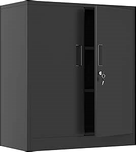 Metal Storage Cabinet with Locking Doors and 2 Adjustable Shelves, Small Lockable Steel Storage Cabinets for Garage Home Office Basement Pantry Classroom and Workshop (Black)