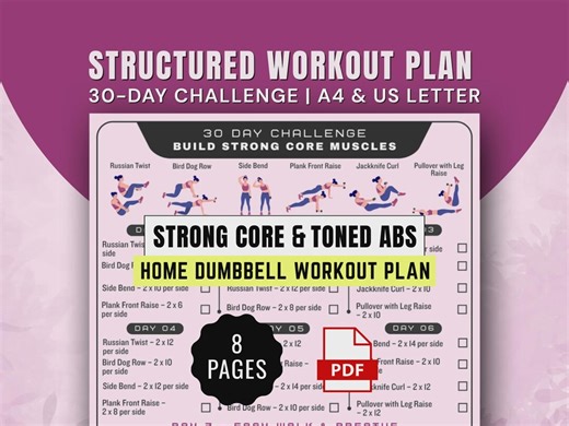 30 Day Core Workout Challenge for Beginners Poster, Dumbbell Abs and Core Exercises PDF - Etsy