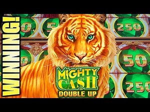 ★WINNING! NICE TIGER RUN★ MIGHTY CASH DOUBLE UP Slot Machine Bonus (Aristocrat)