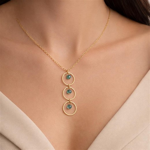 Geometric Circle Pendant Necklace | Minimalist Gold Necklace With Blue Crystal Drops | Dainty Modern Jewelry for Women - Etsy