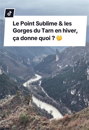 Le Point-Sublime & les Gorges du Tarn le week-end dernier : Tarn en crue, paysage hivernal… 🌊 La vue d’en haut est encore plus spectaculaire quand la rivière s’agite & sort de son lit 🤯 Dis nous ce que tu en penses en commentaires 👇🏼 #gorgesdutarn #crue #riviere #vue #pov @Lozère Tourisme