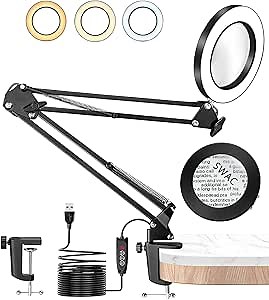 TANYO 10X Magnifying Glass with Light, 1800 Lumen Magnifier with Light, Lamp with 3 Color Modes & 10 Brightness Levels, Magnifying Glasses for Close Work, Crafts, Hobby, Reading, Jewelry.