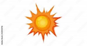 Pixel animation. Sun animation. Pixel background video, old school style 8 bit. For video game and other projects.