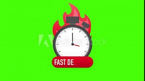 Fast delivery service logo. Fast time delivery parcel with stopwatch on blue background. Motion graphics.