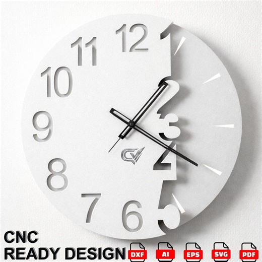 Modern Split Wall Clock CNC File | Laser Cut Open Numbers Clock DXF SVG - Etsy