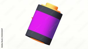 Alkaline cylinder battery 3d with bolt icon spin on black background. 4K FullHD and HD render footage animation