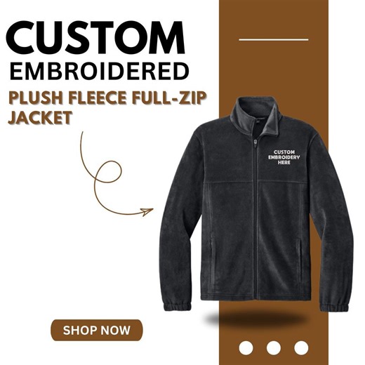 Custom Embroidered Plush Fleece Jacket for Men: Full Zip Design, Midweight Zipper Port Authority® - Etsy
