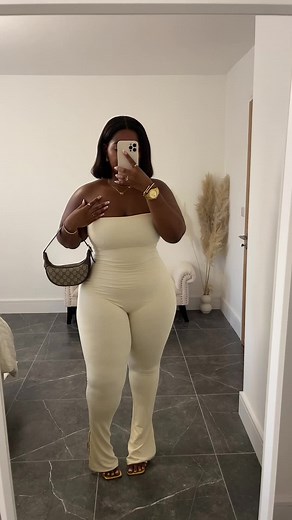 Stylish Strapless Flared Hem Jumpsuit from Oh Polly