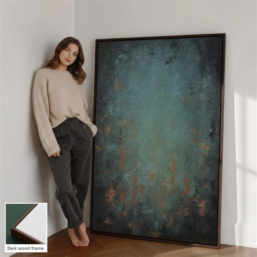 Teal Bronze Abstract Wall Art Textured Canvas Print Wabi Sabi Decor Floating Frame Art - Etsy